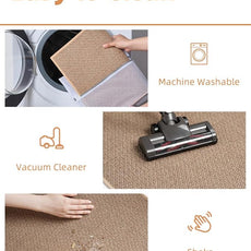 PADOOR Non-Slip Bath-Mats for Bathroom, Rubber-Backing Braided Absorbent Bathroom Mat Machine Washable Thin Bathroom Rugs Fit Under Door Quick Dry Bath Rugs for Floor, 17''x30'' Beige