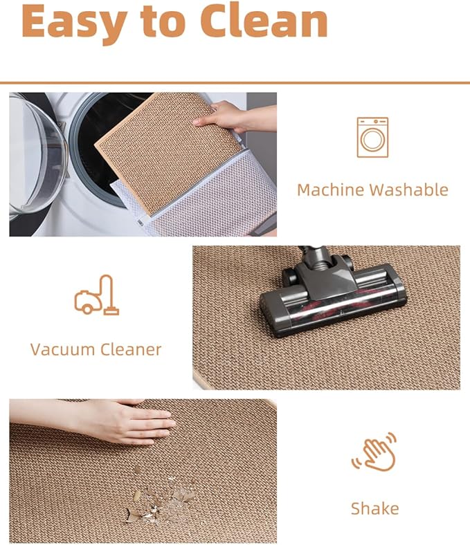 PADOOR Non-Slip Bath Mat With Rubber-Backing, Braided Absorbent Machine Washable Thin Rug, Quick Dry, Fits Under Door, for Bathroom Floor, 20''x32'' Beige