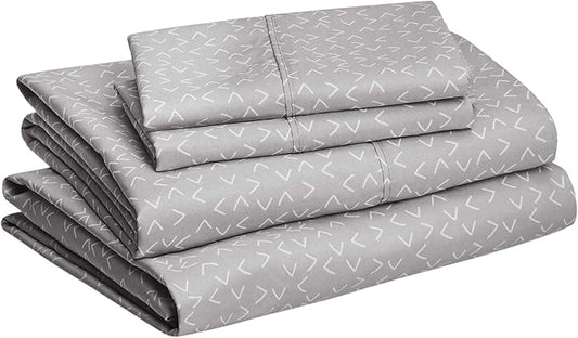 Amazon Basics Lightweight Super Soft, Comfortable Easy Care Microfiber 4 Piece Bed Sheet Set With 14-Inch Deep Pockets, Full, Gray Arrows, Geometric AmazonBasics