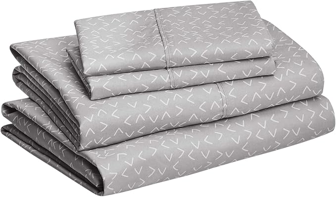 Amazon Basics Lightweight Super Soft Easy Care Microfiber 4 Piece Bed Sheet Set With 14-inch Deep Pockets - King, Grey Arrows,Printed AmazonBasics