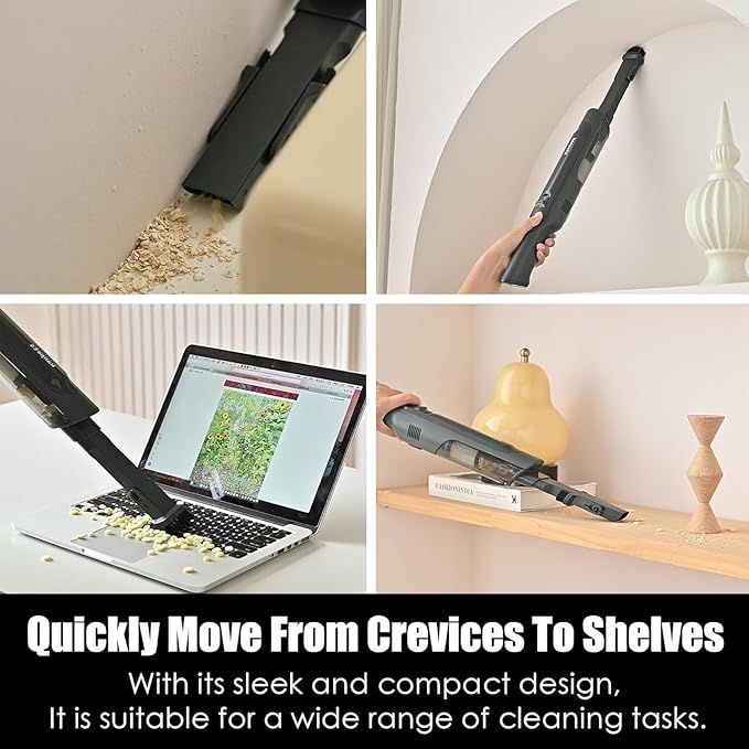 Handheld Vacuum Cordless, Lightweight 1.4lb with Powerful Suction, Charging Dock, Single Touch Empty and Detachable Dust Cup, Portable Mini Car Vac for Home Pet Car (Light Black)