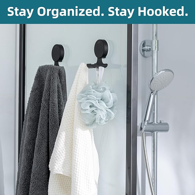 TAILI 2 Pack Powerful Suction Cup Razor Holder, 304 Stainless Steel Bathroom Suction Hooks for Towel, Loofah, Bathrobe, Stylish Shaver Holder for Shower Wall, Easy to Install and Reuse, Black