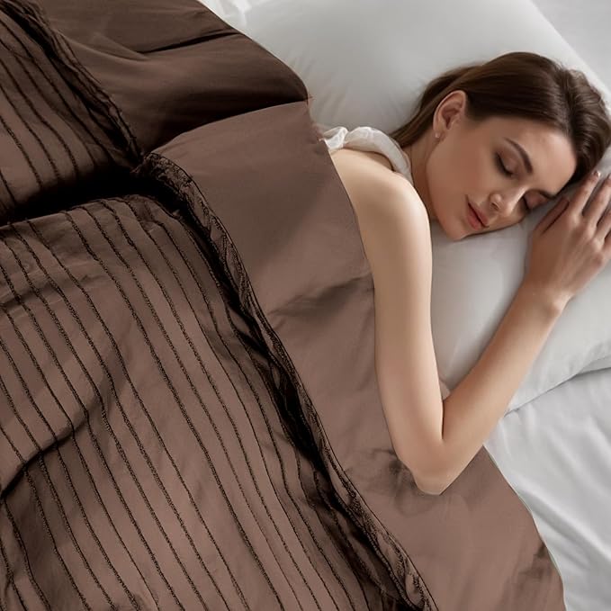 NEXHOME PRO Duvet Cover Full Size, Blue 3 Pieces Boho Tufted Duvet Cover Set, Soft and Lightweight Microfiber Comforter Cover Set for All Season(Dark Brown,80 x 90)-No Comforter