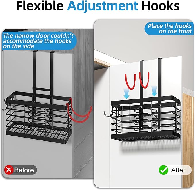 Hair Tool Organizer, 3-in-1 Universal Hair Dryer Holder, Adjustable Height Metal Blow Dryer Holder Wall Mounted/Over Cabinet Door/Free-Standing (Black)