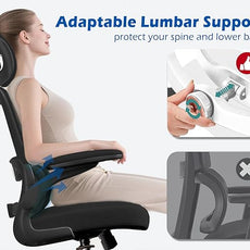 TRALT Ergonomic Office Chair - Desk Chair with Adjustable Headrest Lumbar Support Computer Chair - Mesh Comfy Chair with Flip-up Armrests - Gaming Chairs for Adults Home Office (Leather, Black)