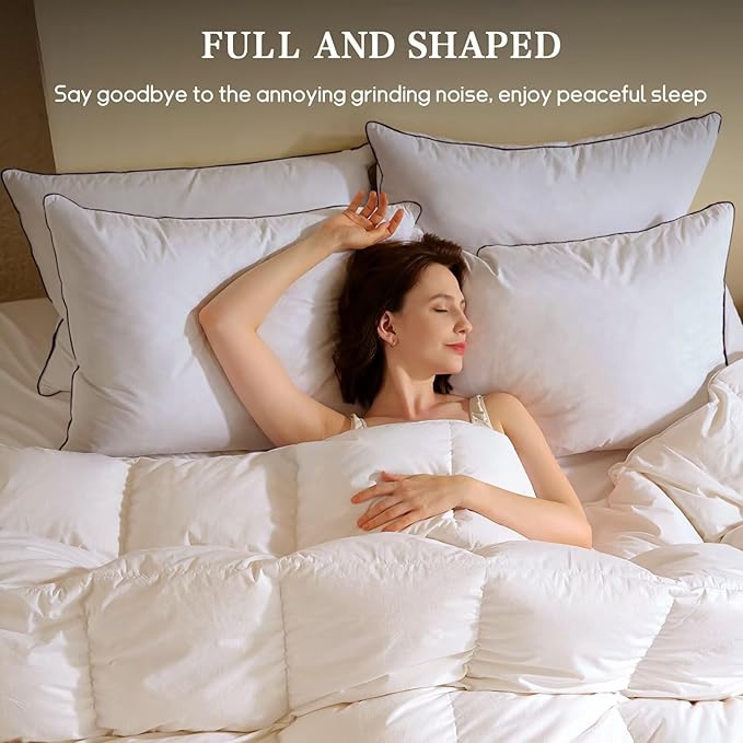 BHZ Goose Down Feather Pillows Standard Size Set of 4 Pack, Luxury Hotel Alternative Collection Bed Pillows for Sleeping Firm Soft Support for Side & Back Sleepers, White