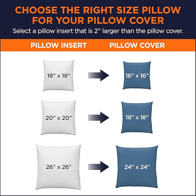 Amazon Basics Square Hypoallergenic Pillow Insert, Sofa Bed Couch Decorative Stuffer, 20", 2 Pack