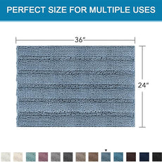 H.VERSAILTEX Bath Mats for Bathroom Non Slip Extra Thick Chenille Striped Bath Rug 24