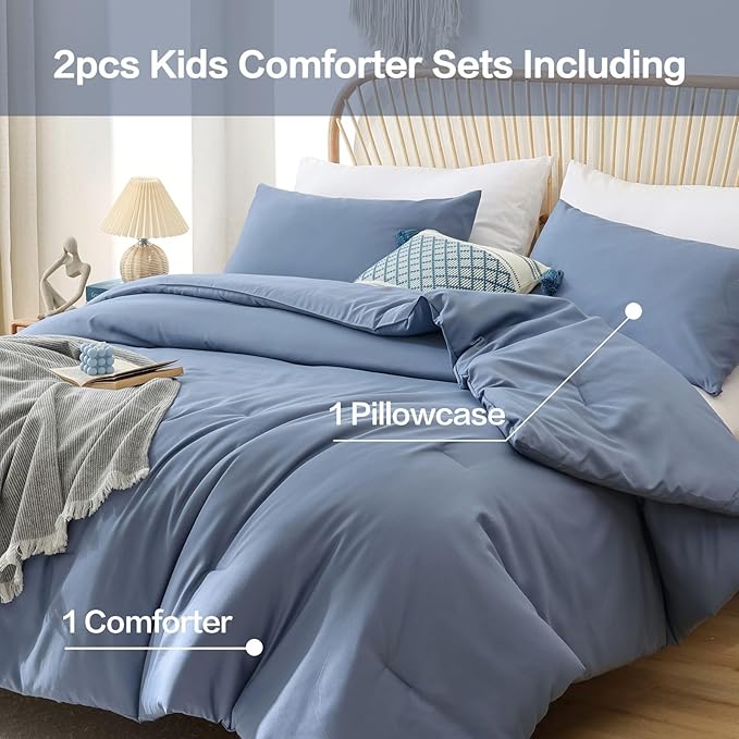 ROSGONIA Twin/Twin XL Comforter for College Girls Boys Slate Blue, 1 Comforter & 1 Pillowcase All Season Kids Comforter Sets Lightweight Dorm Bedding