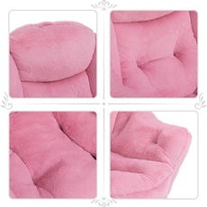 HollyHOME Lazy Chair with Foldable Ottoman, Accent Comfy Lounge Armchair and Folding Footrest Stool, Leisure Sofa Reading Chair and Footstool for Living Room, Bedroom, Dorm,Faux Fur Pink