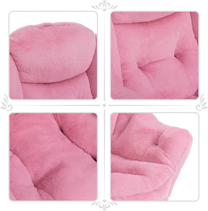 HollyHOME Lazy Chair with Foldable Ottoman, Accent Comfy Lounge Armchair and Folding Footrest Stool, Leisure Sofa Reading Chair and Footstool for Living Room, Bedroom, Dorm,Faux Fur Pink