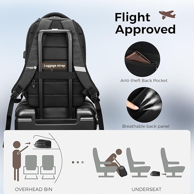 Swissdigital Design Travel Laptop Backpack for Men and Women, College Backpack with USB Charging Port for Fits 16 Inch Notebook, Grey | SD1670-02