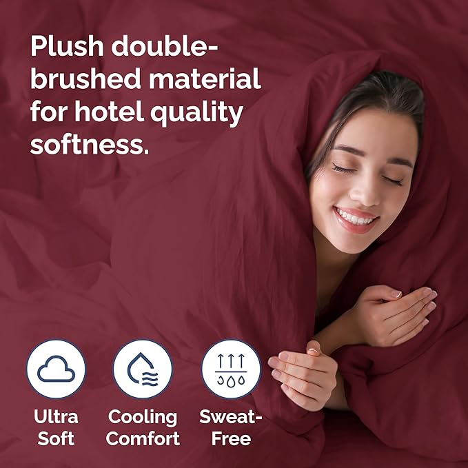 CGK Unlimited Duvet Cover Twin/Twin XL Size Set - Extra Soft Duvet Cover 68 x 90 with 1 Pillow Sham - Hotel Quality, Fade Free w/Zipper Closures & Ties - Bedding and Bed Linens Set (Burgundy)