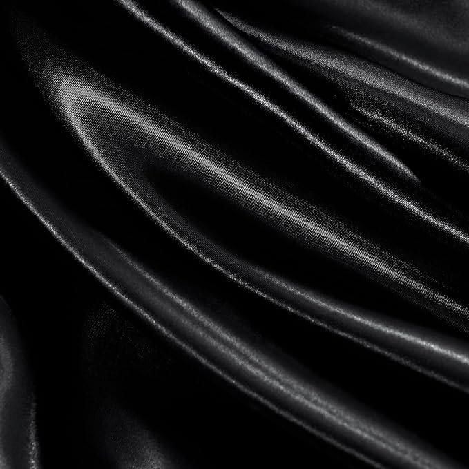 Satin Sheets Twin Size - 3 Pieces Luxury Silky Soft Bed Sheets for Kids, Wrinkle-Free Black Satin Silk Sheet Set with 1 Deep Pocket Fitted Sheet, 1 Flat Sheet, 1 Pillow case