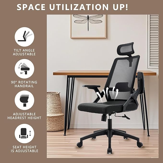 Office Chair ergonomically Designed with Breathable mesh backrest and Lumbar Support Adjustable Height Suitable for Offices Homes bedrooms Study Rooms (Black)