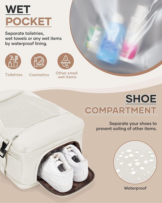 Vacuum Backpack Travel with Pump, Expandable Travel Backpack with Vacuum System, Vacuum Compression Bags Personal Item Carry On Suitcase Luggage Flight Approved Backpacks for Women Men, Beige