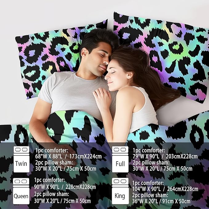 Rainbow Leopard Print Comforter Set Queen Girls Colorful Cheetah Comforter Queen Animal Leopard Print Bedding Set Women Purple Cheetah Bedding Quilt Bedroom Decor