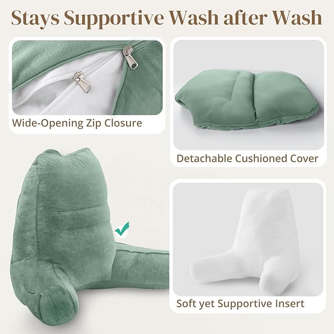 Sasttie Reading Pillow, Pillows for Reading or Relaxing – Ergonomic Support for Head, Neck, Back, and Lumbar, 21-Inch, Green