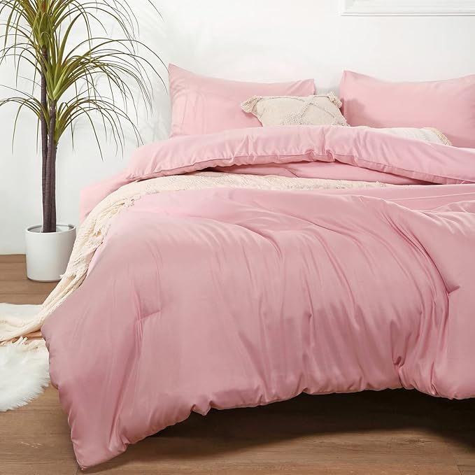 ROSGONIA King Size Comforter Set Pink, 3pcs (1 Boho Pink Comforter & 2 Pillowcases) All Season Bedding Soft Lightweight Bedspread Blanket Quilts