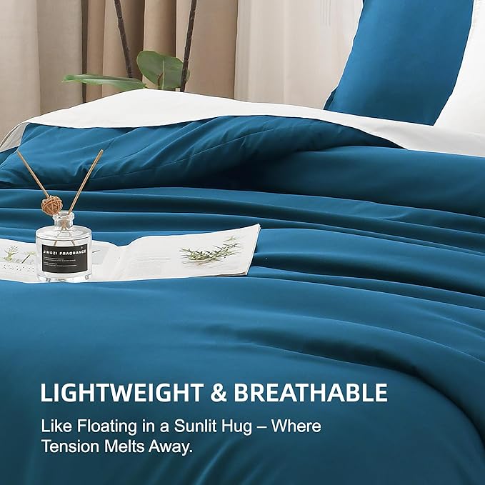 Litanika Comforter Set, Lightweight Solid Bedding Comforter Set, Fluffy Down Alternative Bed Set, Teal, Super King