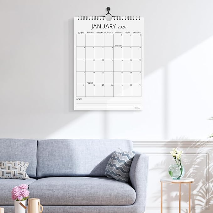 Wall Calendar 2026, 18 Months Calendar January 2026 to June 2027, 8.5"×11" Hanging Calendar for Home Office School Planning (Simple, Vertical)