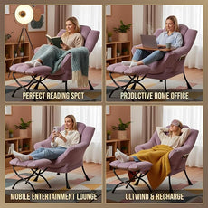 Tiita Lazy Chair with Ottoman, Modern Large Accent Lounge Armchair, Comfy Leisure Sofa Reading Chair with Footrest for Bedroom, Living Room, Dorm Rooms, Garden and Courtyard, Velvet Light Purple