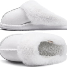 KuaiLu Womens Fluff Dual Memory Foam Slippers Ladies Cozy Arch Support Warm Scuff Slippers Slip on Comfy Winter House Shoes with Non-Slip Indoor Outdoor Hard Sole