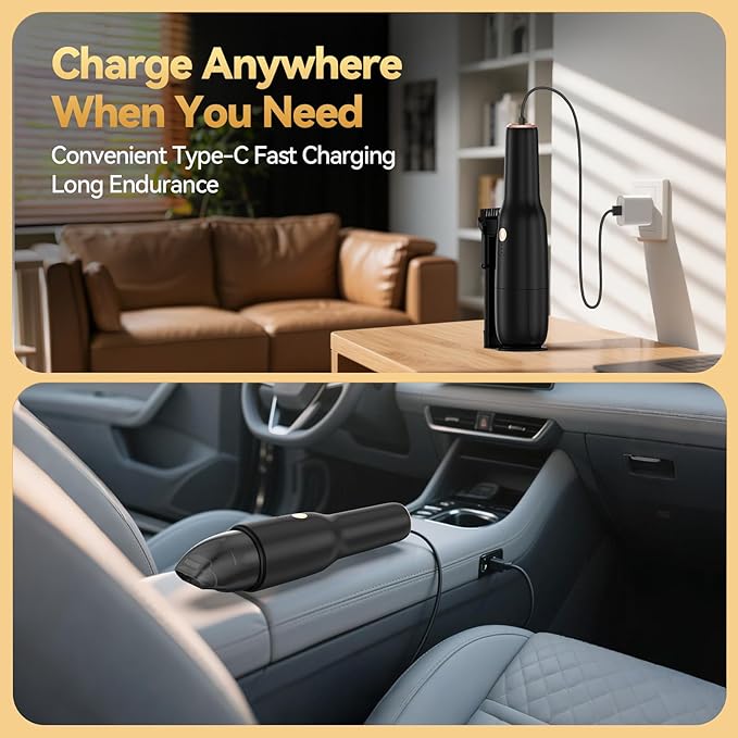 Handleld Vacuum Cordless -Car Vacuum Portable Rechargeble -Hand Held Small Vacuum Cleaner Car Seats, Home, Quick Cleanup, Strong Suction, Lightweight, Includes Crevice Nozzle & Brush -H3