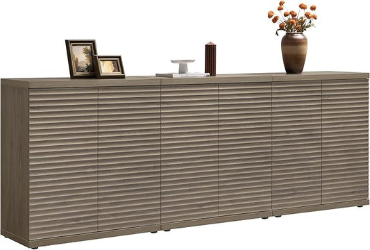 SICOTAS Buffet Cabinet with Storage Accent Sideboard Modern Credenza with Doors & Shelves Fluted Media Console Mid Century Coffee Bar Table for Living Room Kitchen Dining Room Hallway (3PCS)