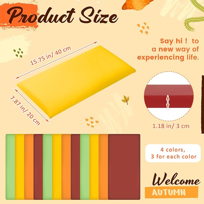 12 Pack Wall Padding for Playroom Peel and Stick Headboard 15.75" x 7.87" x 1.18" 3D Anti Collision Upholstered Wall Panels Self Adhesive Headboard Panel for Protection (Orange Yellow Colors)