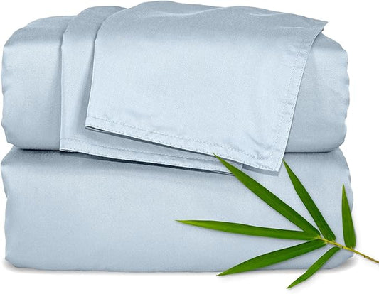 Pure Bamboo Full Sheets, Genuine 100% Organic Viscose Derived from Bamboo Bed Sheet Set, Luxuriously Soft & Cooling, Double Stitching, 2 Year Quality Promise (Full, Glacier)