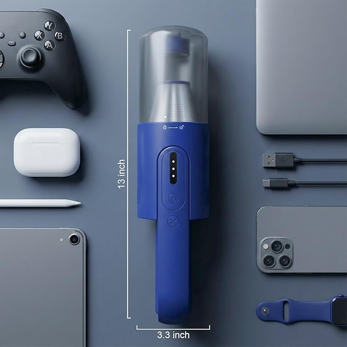 Handheld Vacuum Cordless, 5-in-1 Car Vacuum Portable Cordless 30 Mins Rapid Rechargeable Hand Vacuum Brushless Motor 19000Pa Strong Suction, Dust Busters for Car Home with 4 Nozzles, Blue