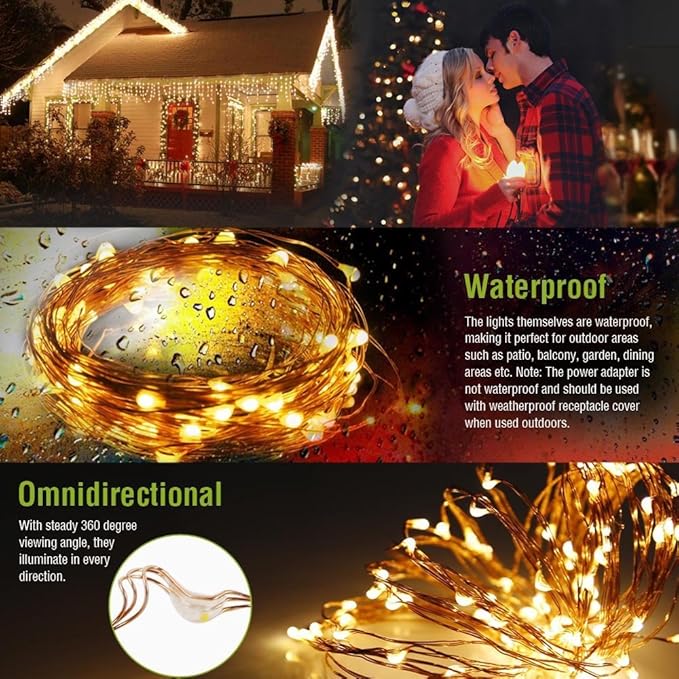 ER CHEN 99ft Led String Lights,300 Led Fairy Starry Lights on 30M Copper Wire String Lights + 12V DC Power Adapter + RF Remote Control for Christmas (Warm White)