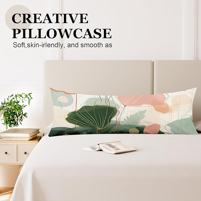 Microfiber Body Pillow Cover with Hidden Zipper,Comfortable Fabric,Floral Print Pattern Body Pillow Case,Lightweight and Breathable,The Size is 20 "X 54"(04-Lotus)
