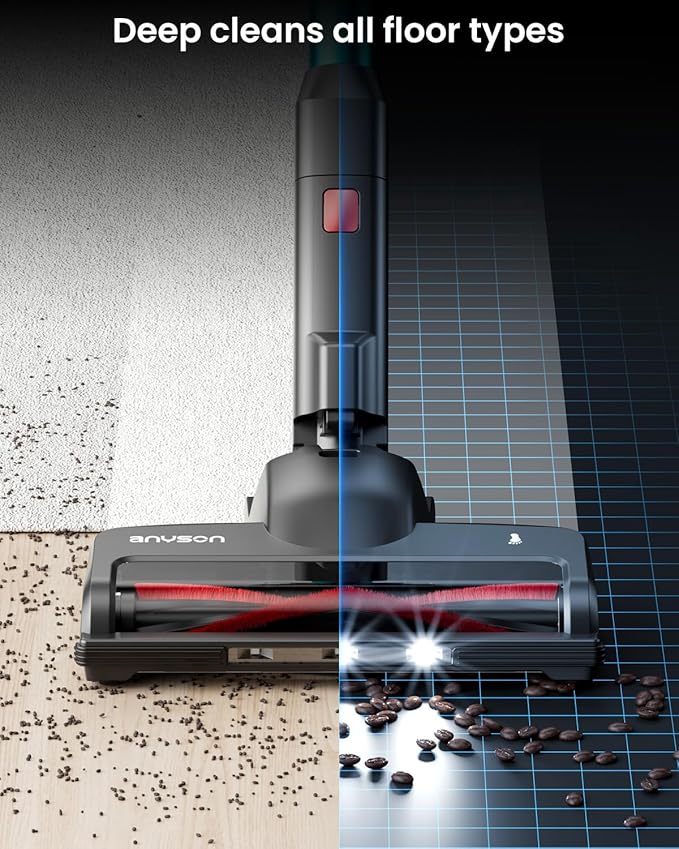 Cordless Vacuum Cleaner, 550W 45KPa Stick Vacuum, Up to 65 Minutes, Self-Standing Cordless Vacuum with OLED Display and Anti-Tangle Brush Roll for Home, Carpets, Hard Floors and Pet Hair