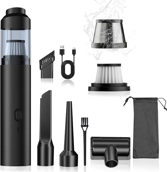 Cordless Car Vacuum,4-in-1 Portable Mini Handheld Vac,2 Suction Modes,16kpa Suction Power Blowing & Inflating 2 Modes,Vacuum for Car,Home,Pet Hair,Office, Desk,Keyboards (Black)
