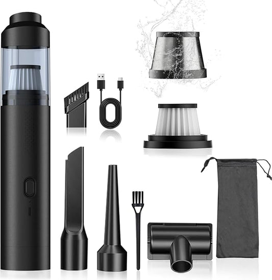 Cordless Car Vacuum,4-in-1 Portable Mini Handheld Vac,2 Suction Modes,16kpa Suction Power Blowing & Inflating 2 Modes,Vacuum for Car,Home,Pet Hair,Office, Desk,Keyboards (Black)
