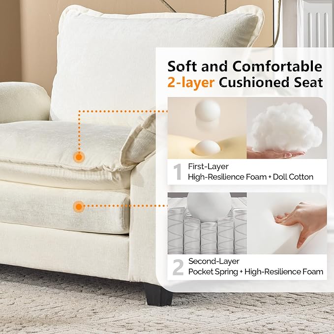 VINGLI Cloud White/Cream Single Chair with Armrest