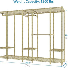 VIPEK V50 Extra Large Portable Closet Rack Bedroom Armoire Freestanding Wardrobe Closet, Heavy Duty Clothes Rack Multi-Functional Metal Clothing Rack for Hanging Clothes, Max Load 1300lbs, Gold