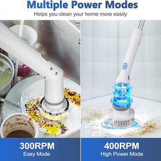 Qimedo Upgrade Rechargeable Electric Scrubber for Cleaning, 45-inch Handheld Spin Scrubber with Extended Long Handle, Cordless Power Dish Scrubber with 6 Brushes for Bathtub Grout Tile Floor