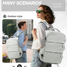 Vacuum Backpack Travel with Electric Vacpack Pump, Vacuum Compression Bags Travel Backpack for Women Men, Flight Approved Waterproof Carry on Backpacks Laptop Work Weekender Daypack, White, Medium