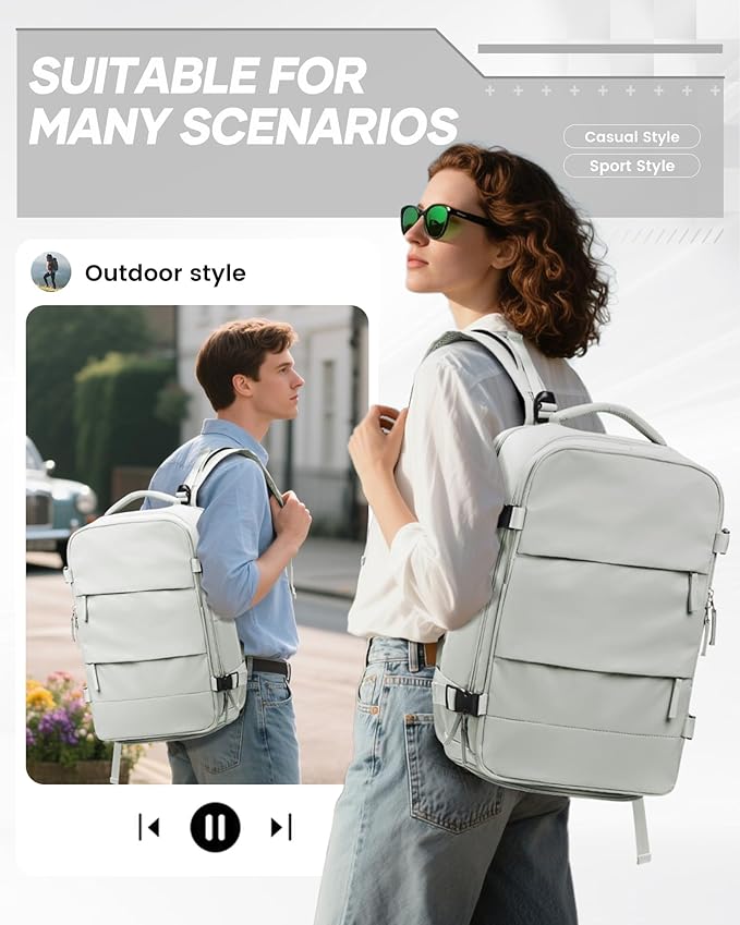 Vacuum Backpack Travel with Electric Vacpack Pump, Vacuum Compression Bags Travel Backpack for Women Men, Flight Approved Waterproof Carry on Backpacks Laptop Work Weekender Daypack, White, Medium