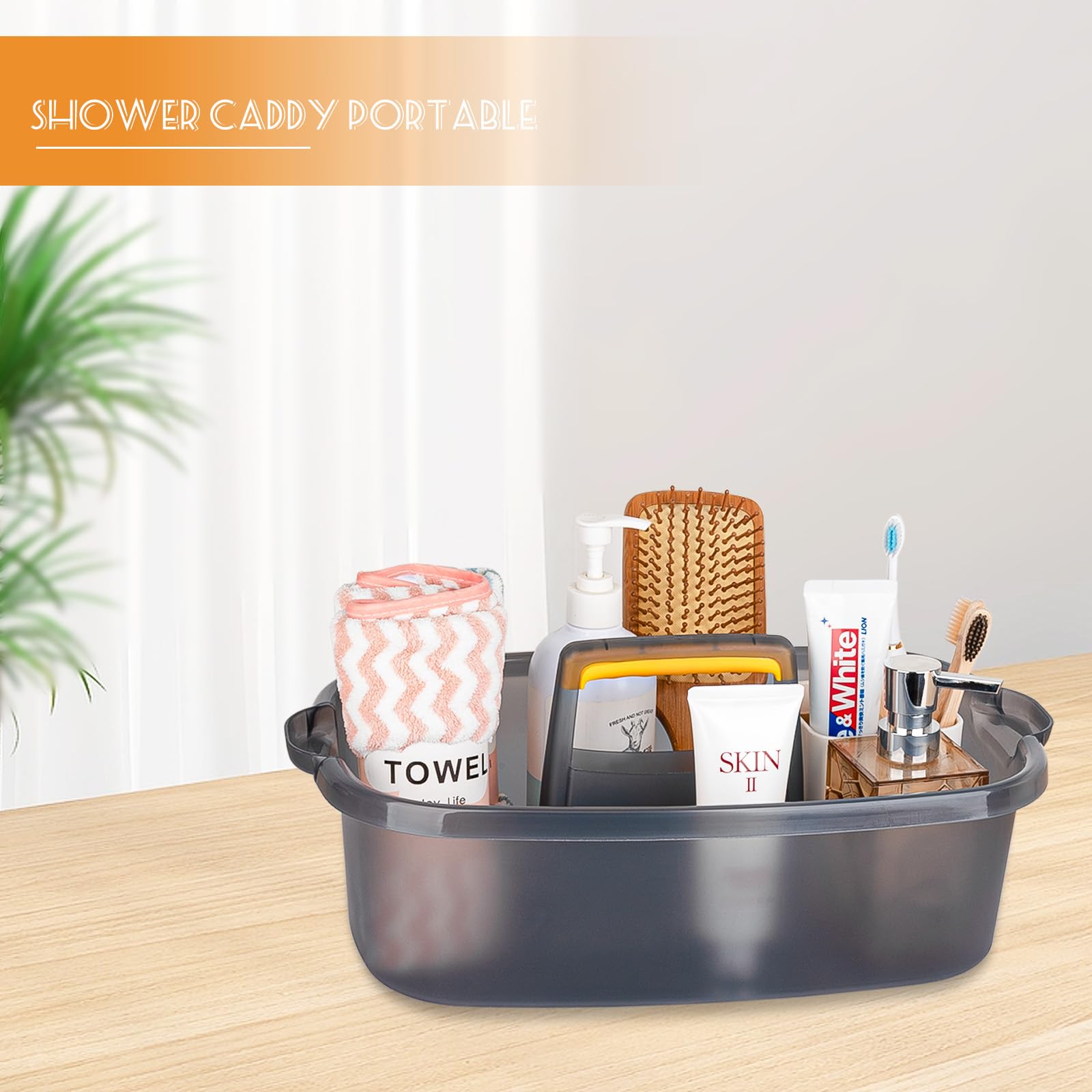JiatuA Large Cleaning Supplies Caddy Portable Shower Basket Supply Organizer with Handle Plastic Bucket Tool Storage for Bathroom, Bedroom, Kitchen, College Dorm, Garden, Dark Gray Dormly