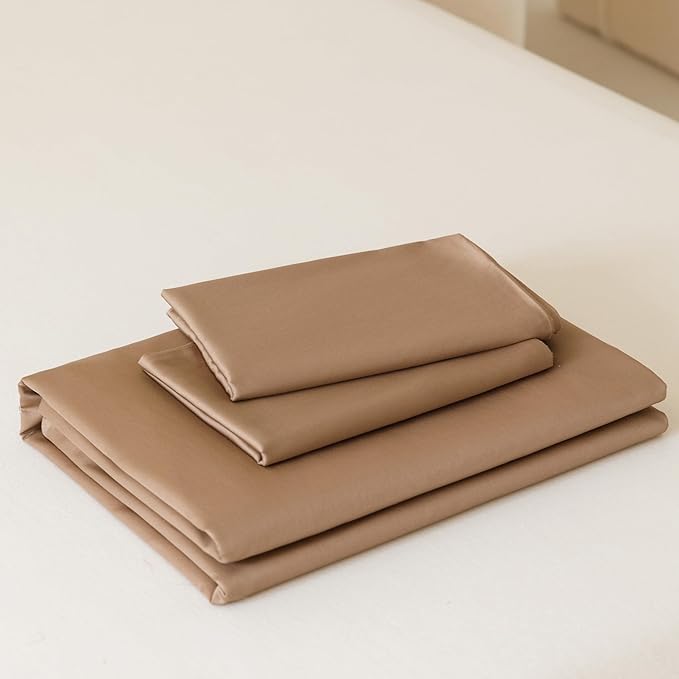 HeimenAogo Egyptian Cotton Duvet Cover Full Size Sateen Weave, Silky Soft and Breathable Bedding Set with Zipper Closure, Long Staple Cotton Bed Linen Brown 3Pcs (80"×90")