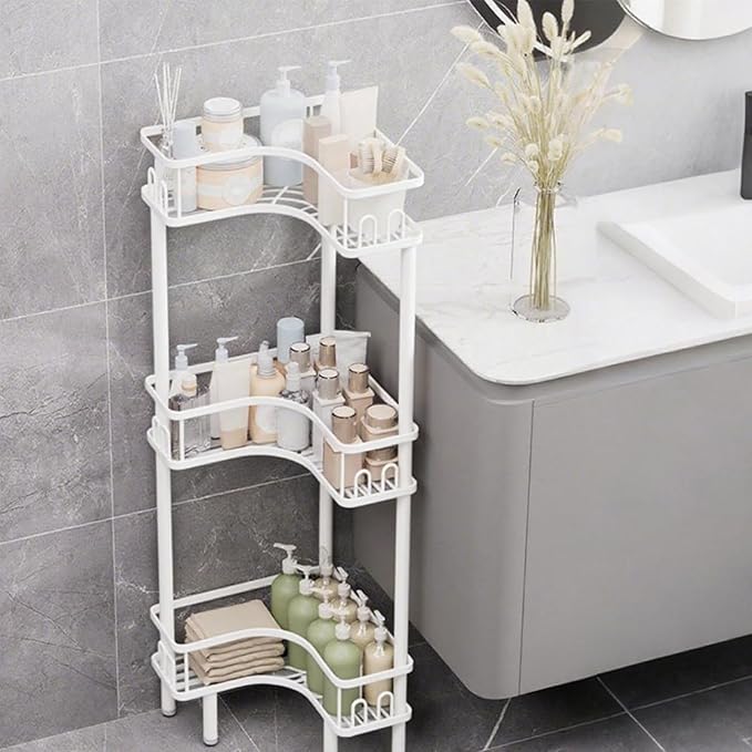 Free Standing 3 Tier Shower Caddy with 4 Hooks on Each Shelf Waterproof Corner Organizer Corner for Bathroom Kitchen Large Capacity Shower Rack(White)