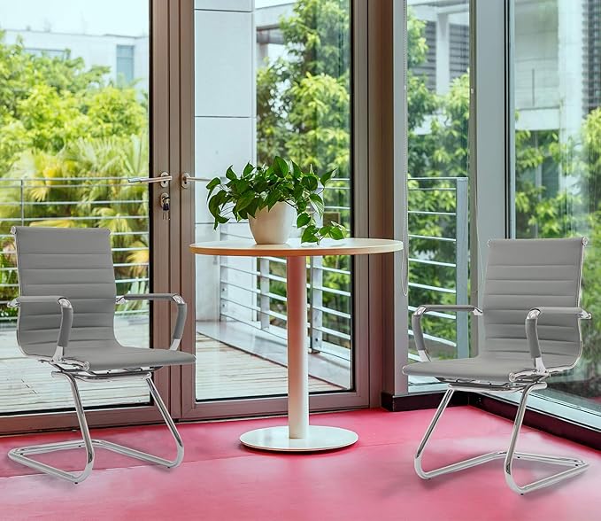 Office Heavy Duty Chair Guest Chair Leather Conference Chairs Reception Chairs Back Support, Set of 2 (Grey)