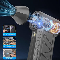 4-in-1 Compressed Air Duster with Light, Handheld Car Vacuum/Air Blower/Pump/Inflate 130000RPM Adjustable Electric Vacuum Cleaner for Computer Keyboard Car Home(Gray)