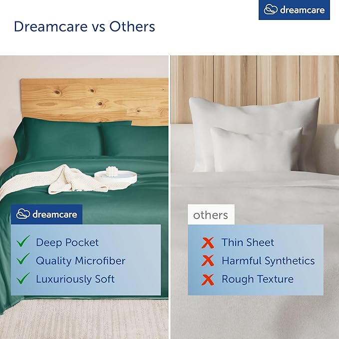 DREAMCARE King Size Sheets Set - Cooling Bed Sheets - 4pcs Set - up to 15" Deep Pocket King Sheet Set – Soft & Long Lasting Cooling - 100% Fine Brushed Microfiber with Side Pocket - Emerald Green DREAMCARE