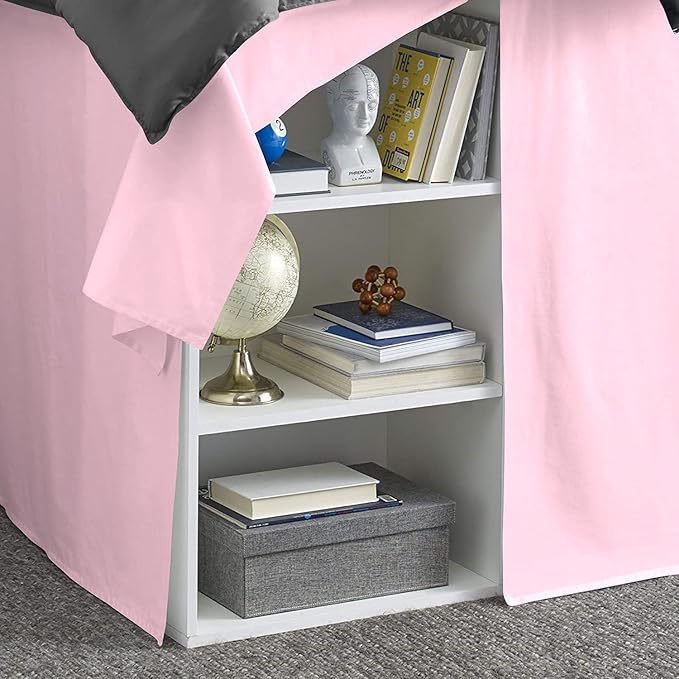 600TC -Dorm Bed Skirt - Split Corner Tailored Dorm Sized Bed Skirt - Dorm Room Essentials - Dorm Bed Skirt 100% Egyptian Cotton - Dorm Décor Bed Skirt Twin XL - 40" Drop (Light Pink, Solid)