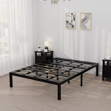 14 Inch Bamboo Bed Frame – Solid Wood Platform Bed Frame, Strong and Stable, with Non-Slip Slats for Support, No Box Spring Needed, Easy to Assemble, Noise-Free (Black, Full)